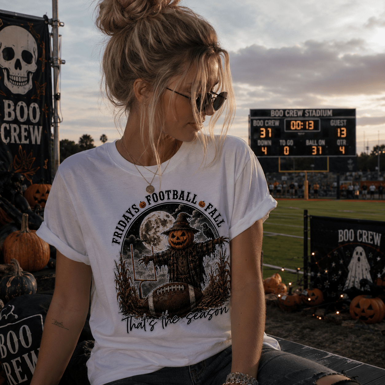 Fridays • Football • Fall Pumpkin Scarecrow T-Shirt - Boo Crew Boutique