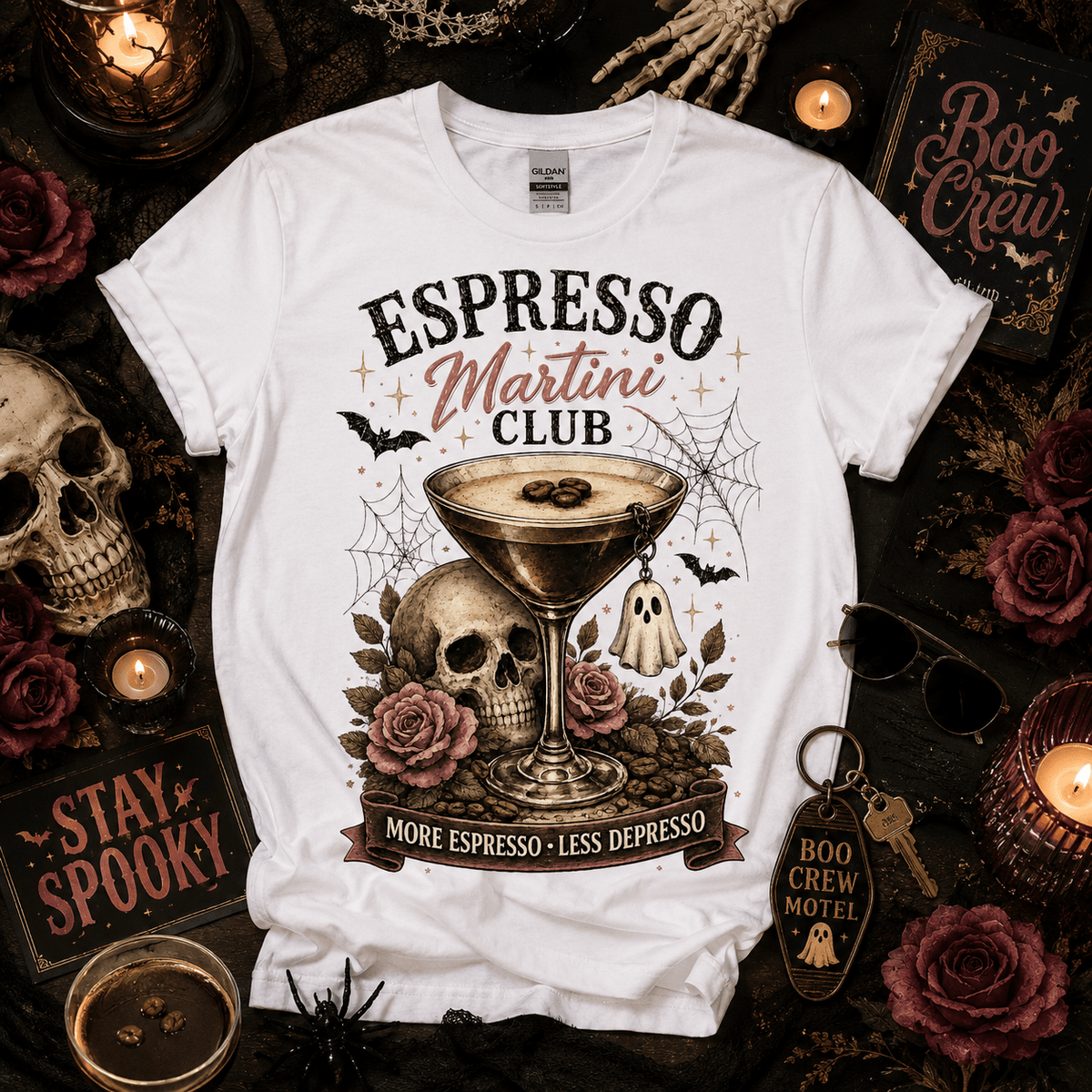 Espresso Martini Club Tee — Spooky Coffee Cocktail Shirt - Boo Crew Boutique