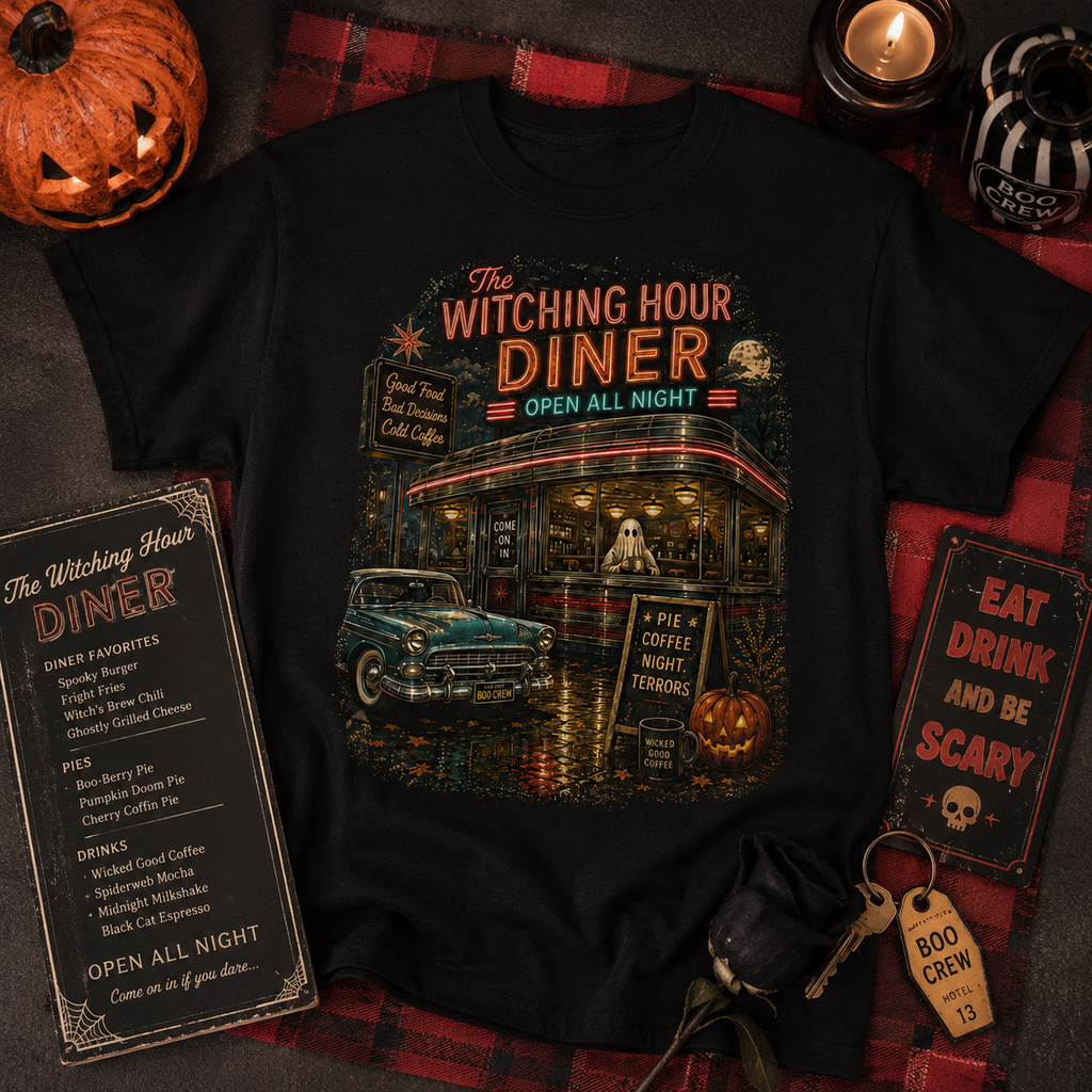 Witching Hour Diner T-Shirt — Vintage Neon Horror Retro Tee