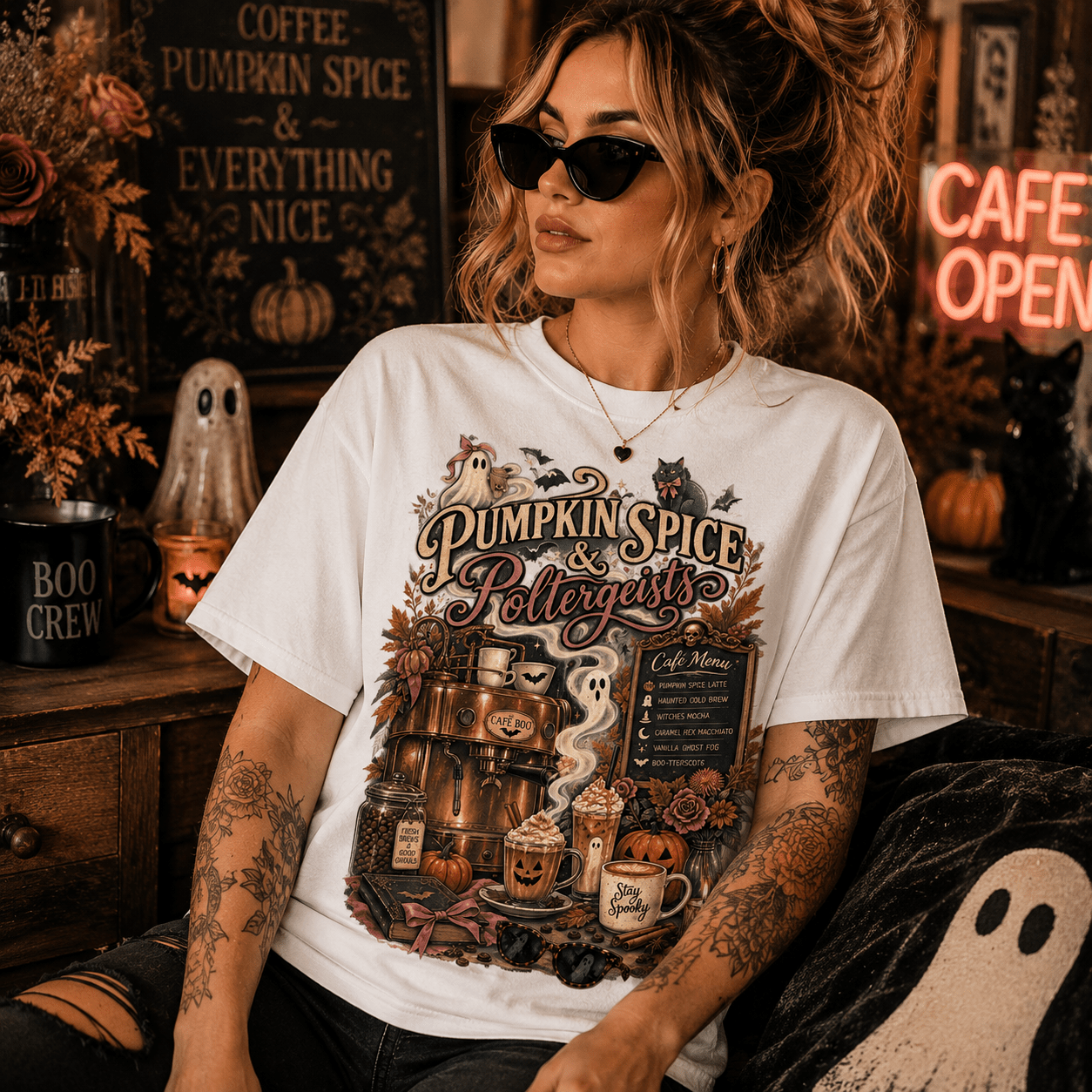 Pumpkin Spice & Poltergeists Shirt | Spooky Coffee Halloween Tee - Boo Crew Boutique