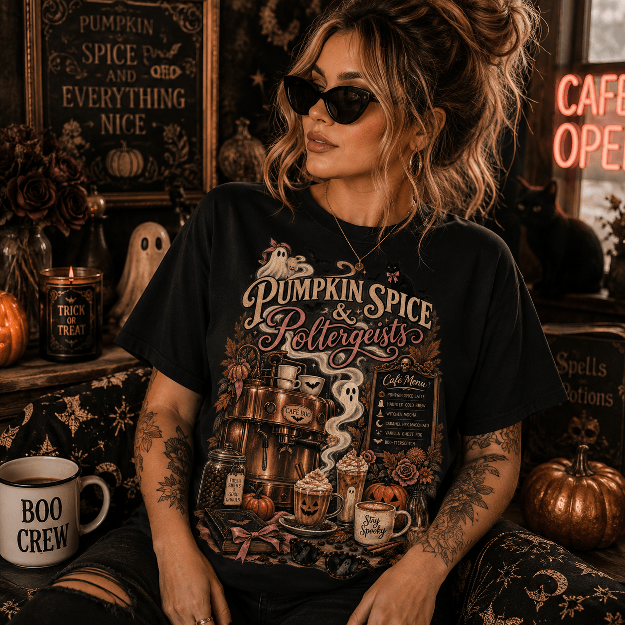 Pumpkin Spice & Poltergeists Shirt | Spooky Coffee Halloween Tee - Boo Crew Boutique