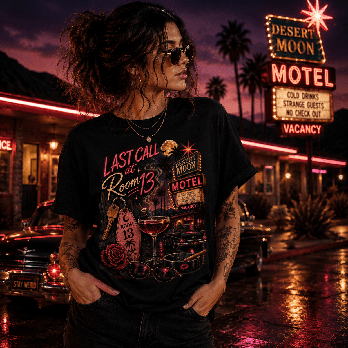 Last Call at Room 13 Tee | Vintage Desert Motel Graphic Shirt - Boo Crew Boutique