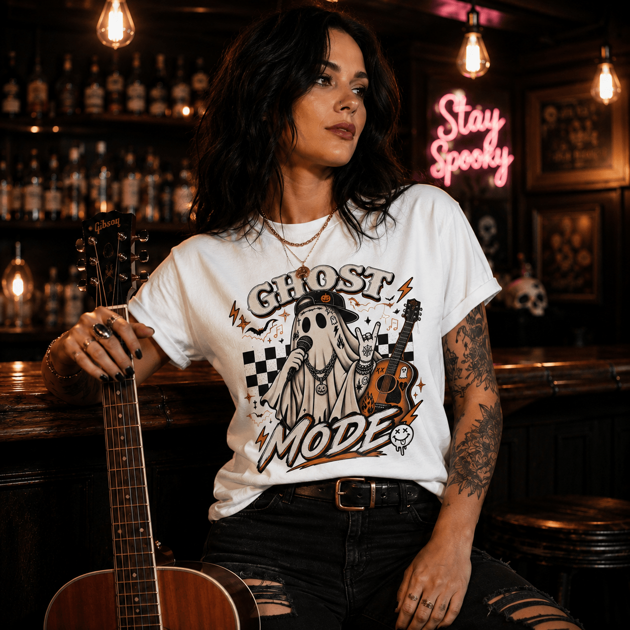 Ghost Mode T-Shirt — Retro Halloween Graphic Tee - Boo Crew Boutique