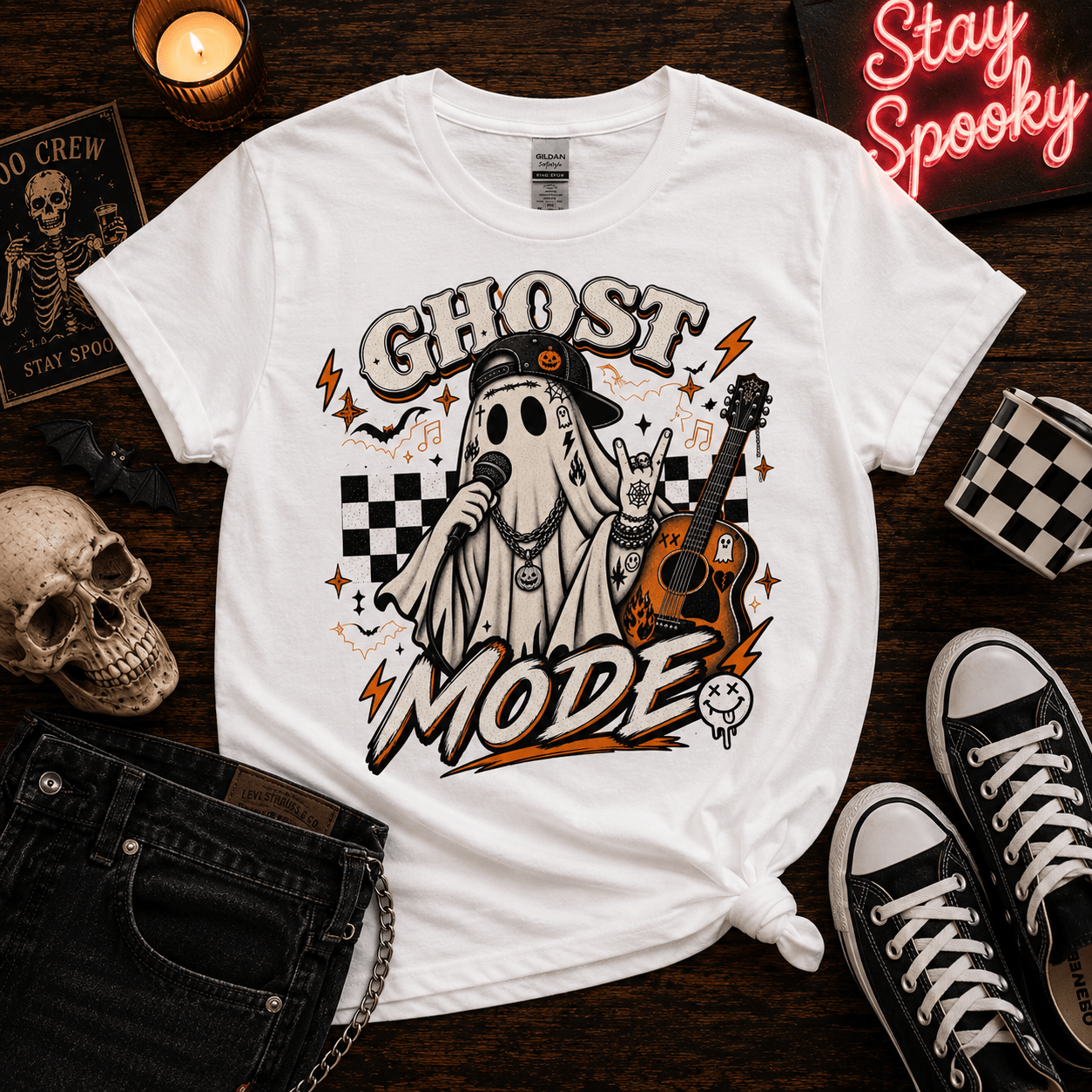 Ghost Mode T-Shirt — Retro Halloween Graphic Tee - Boo Crew Boutique