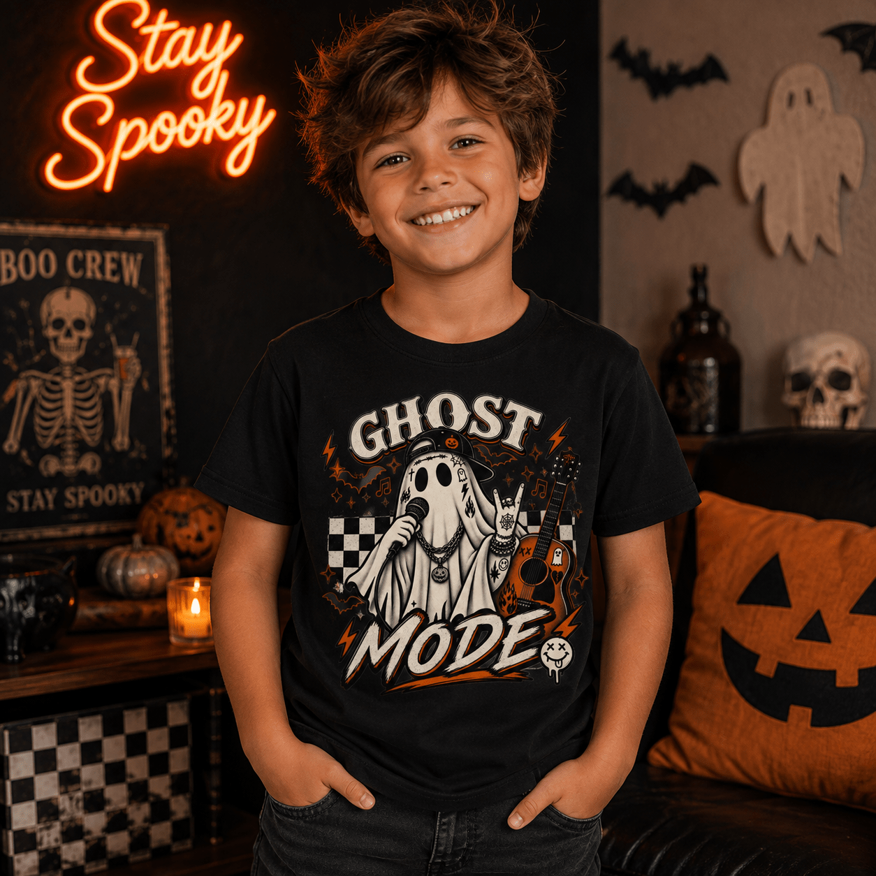 Kids T‑Shirt — "Ghost Mode" Cute Spooky Graphic Tee for Halloween - Boo Crew Boutique