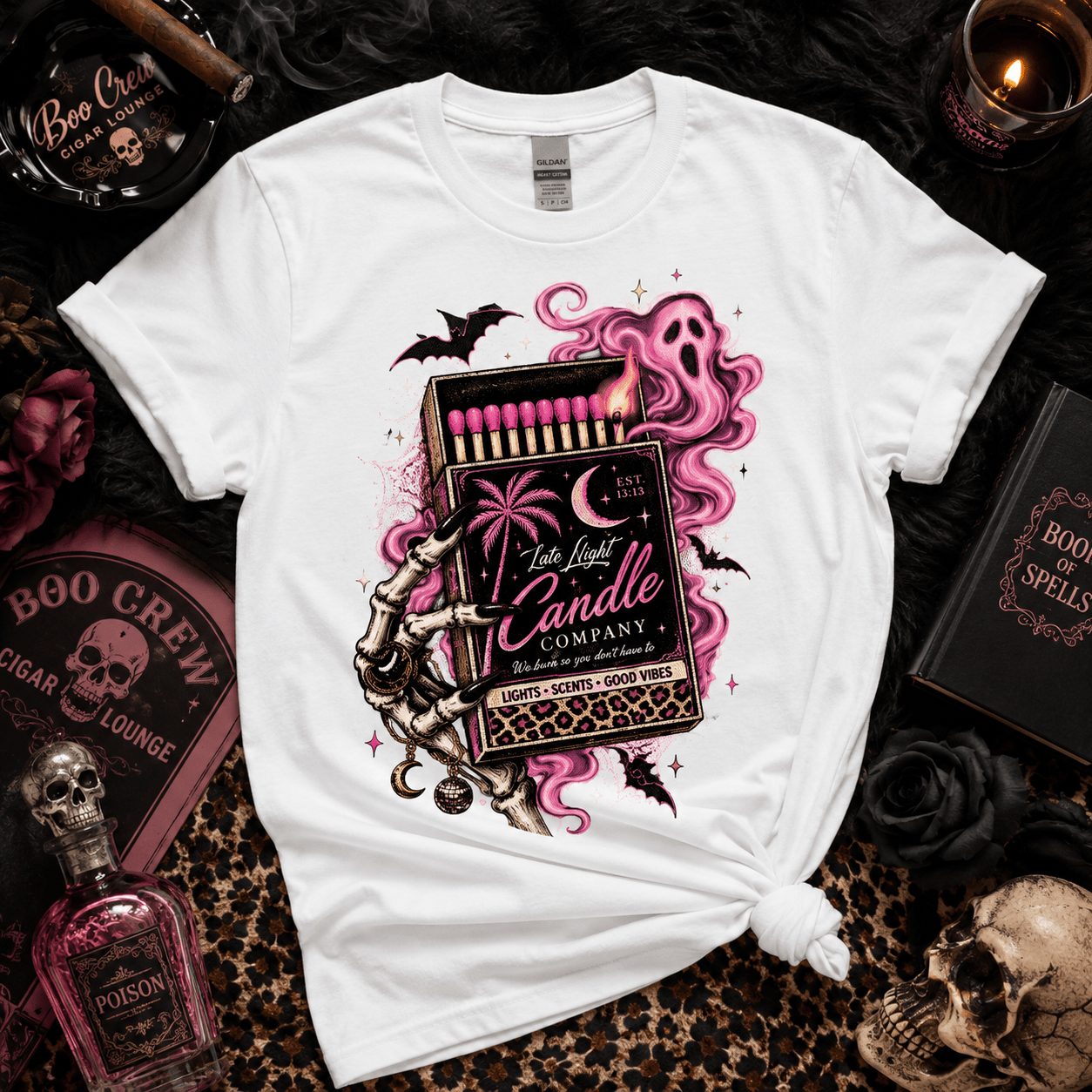 Matchbox Candle Graphic Tee — Pink Gothic Matchbox Design - Boo Crew Boutique