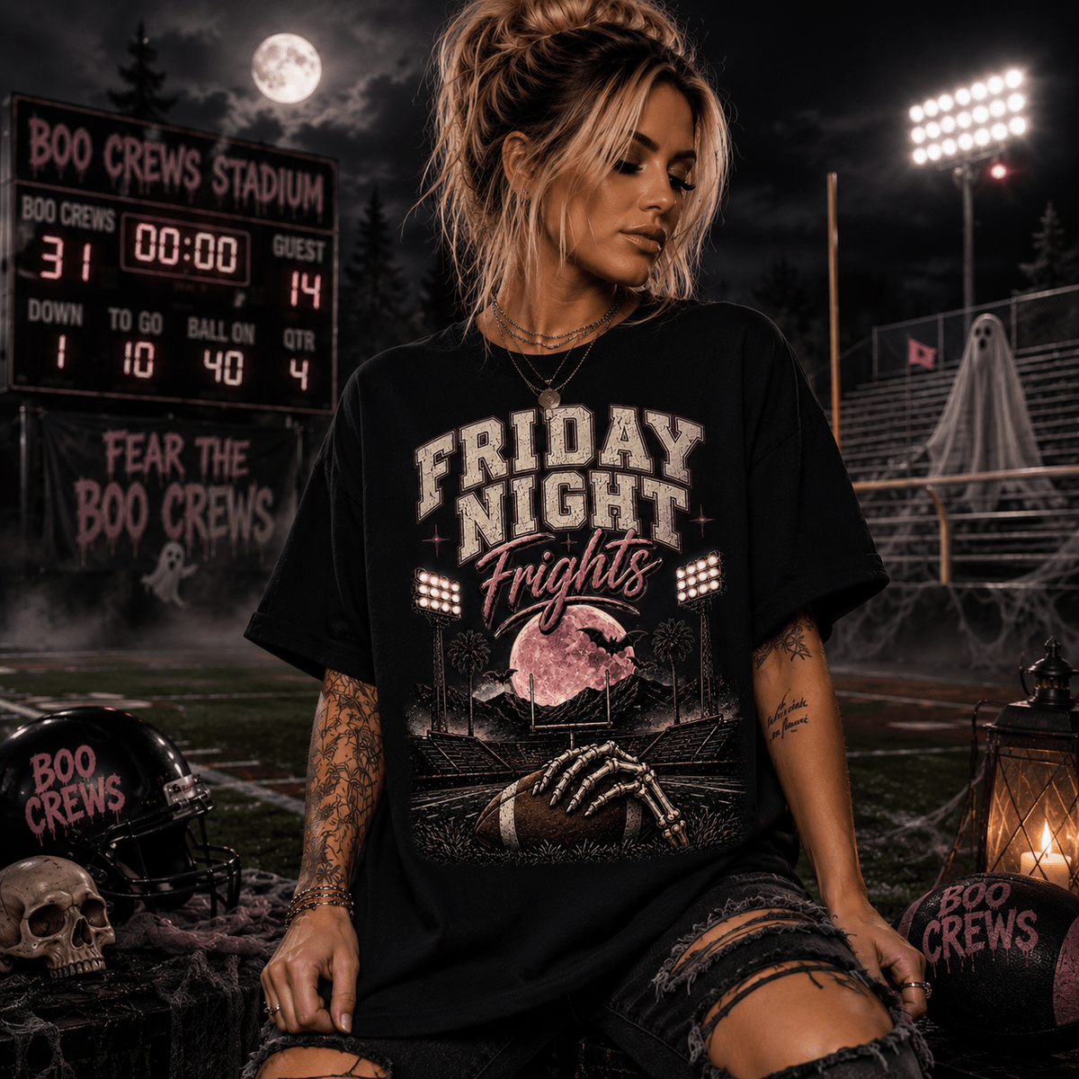 Friday Night Frights T-Shirt — Retro Football Halloween Tee - Boo Crew Boutique