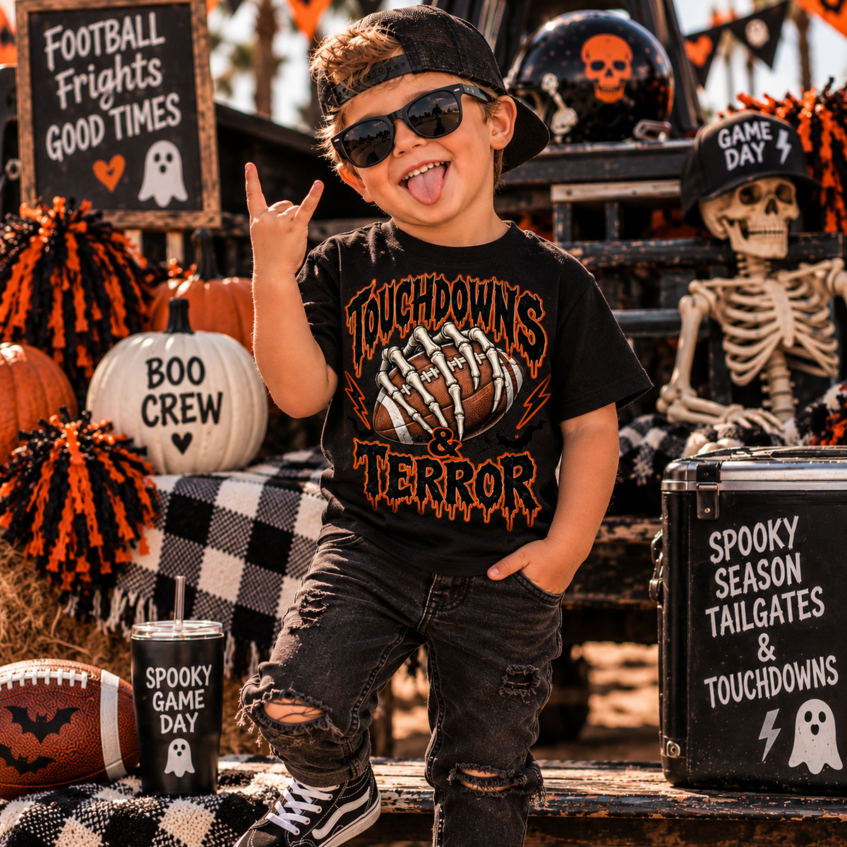 Toddler Tee — "Touchdowns & Terror" Football Graphic