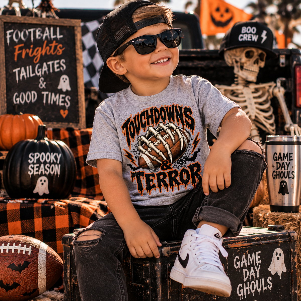 Toddler Tee — "Touchdowns & Terror" Football Graphic