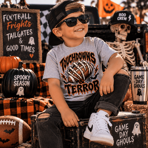 Toddler Tee — "Touchdowns & Terror" Football Graphic - Boo Crew Boutique