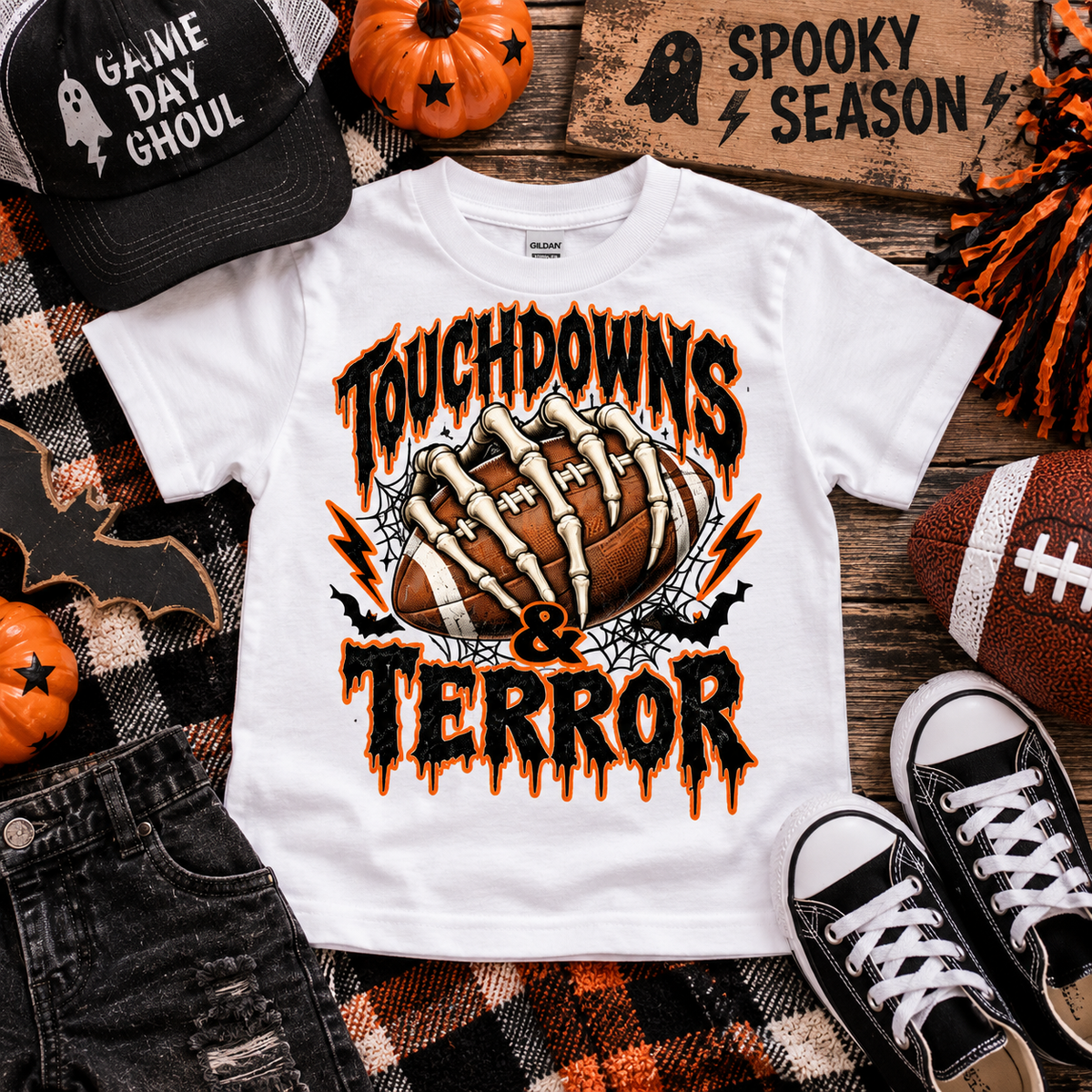 Toddler Tee — "Touchdowns & Terror" Football Graphic