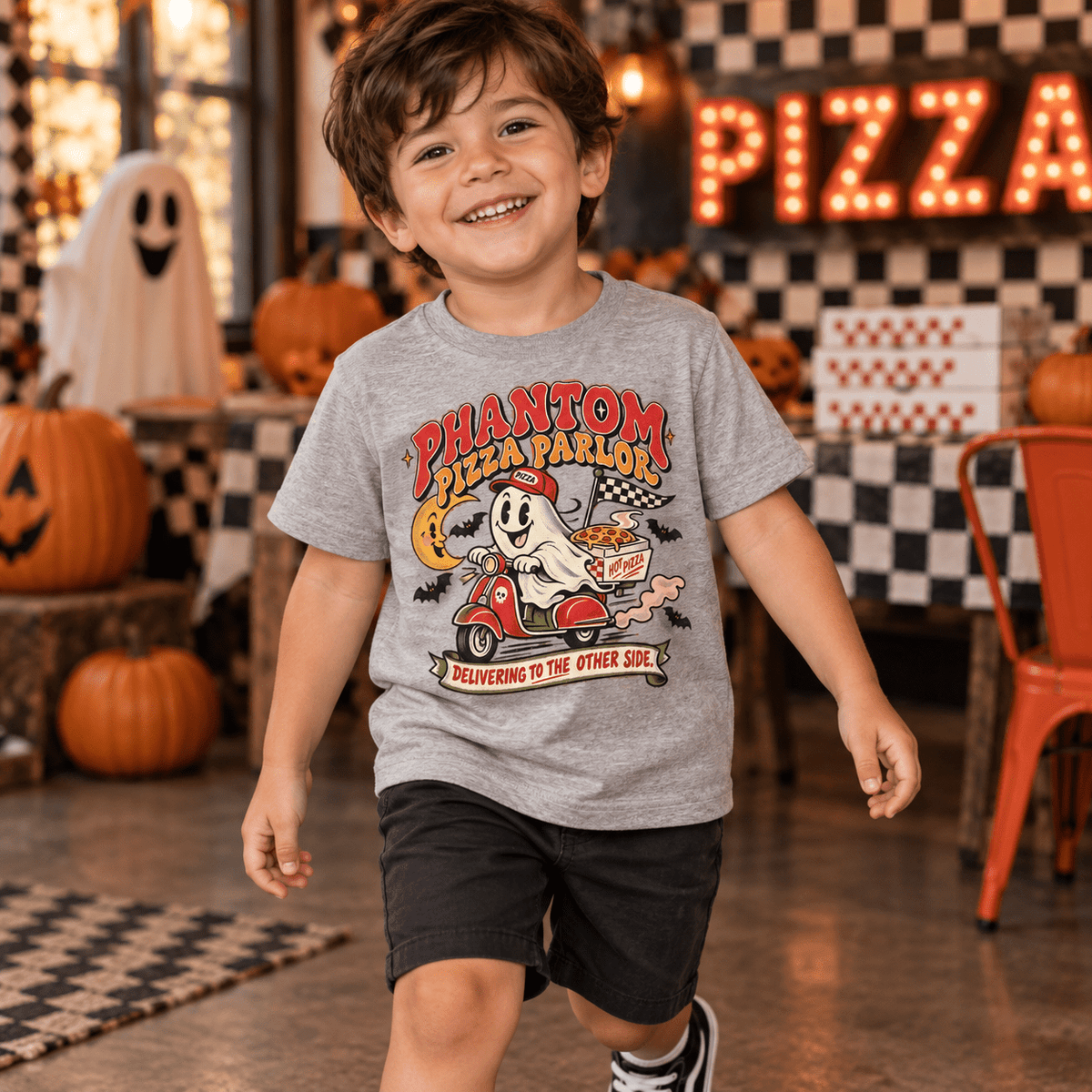 Phantom Pizza Delivery Toddler T-Shirt — Spooky Ghost Pizza Tee - Boo Crew Boutique