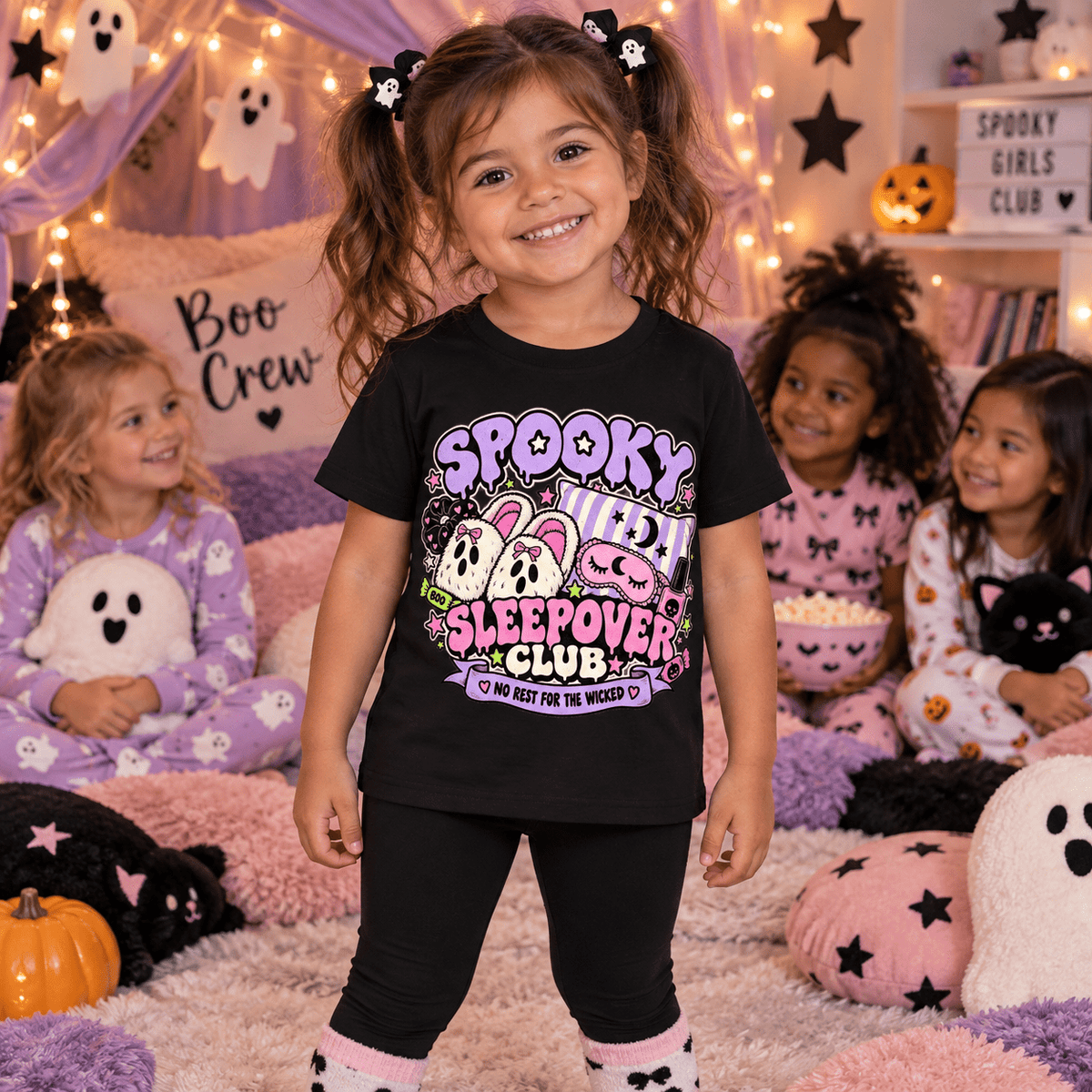 Spooky Sleepover Club Toddler T-Shirt — Cute Ghost Pajama Party Tee - Boo Crew Boutique