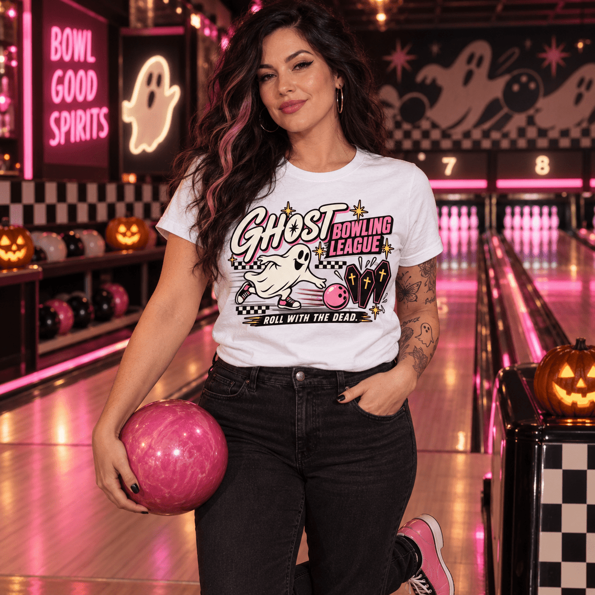 Ghost Bowling League T-Shirt — Vintage Spooky Graphic Tee - Boo Crew Boutique
