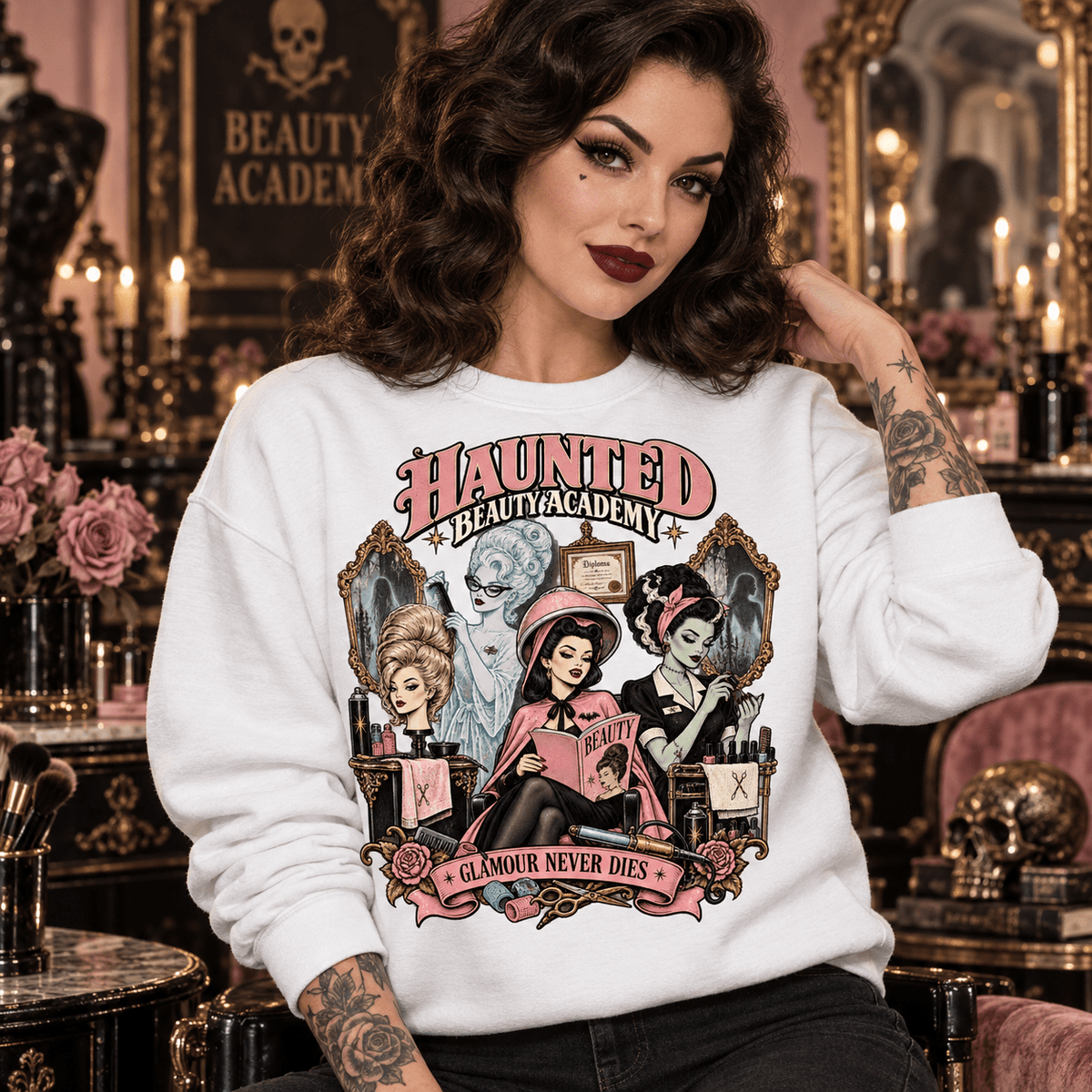 Beauty Never Dies Gothic Crewneck Sweatshirt - Boo Crew Boutique