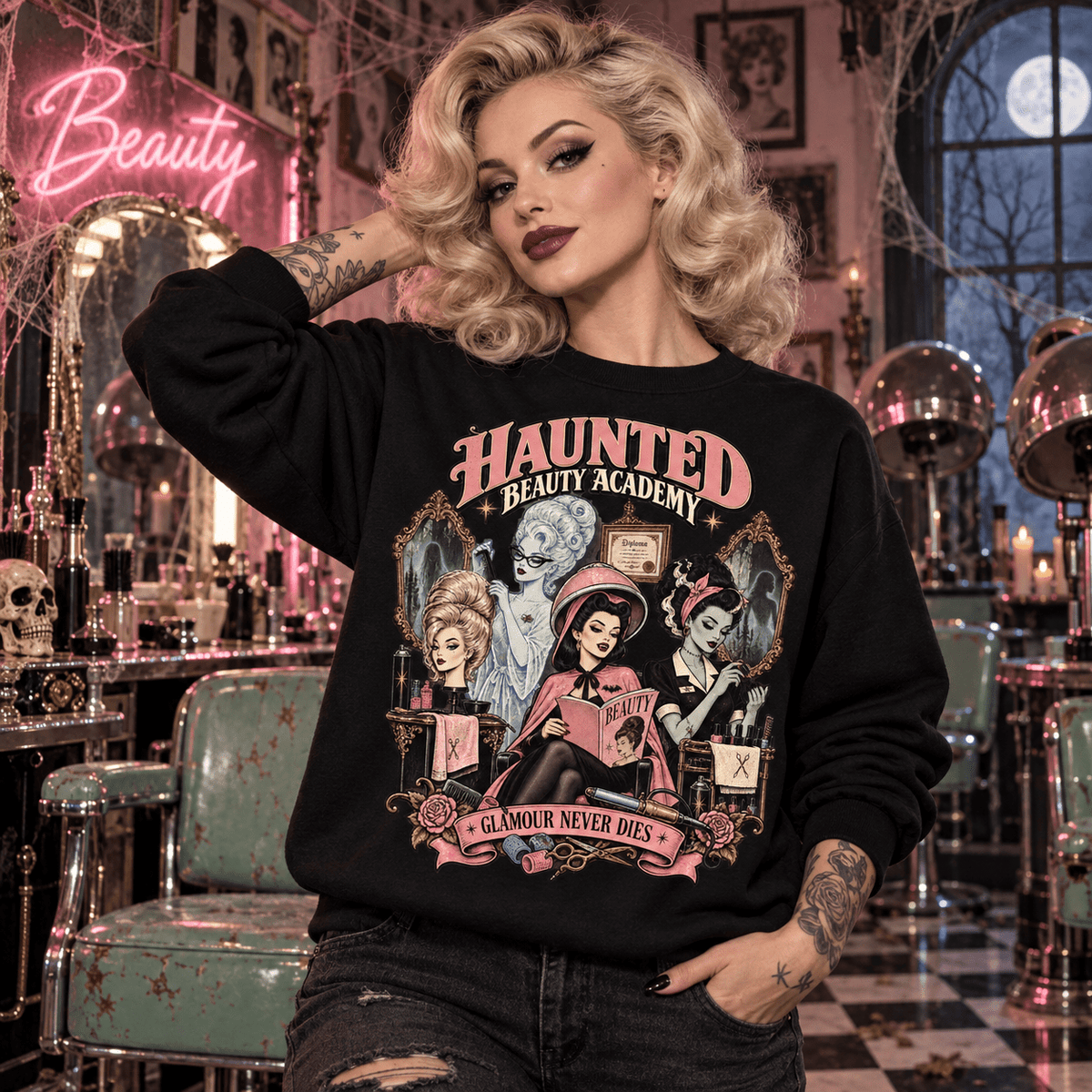 Beauty Never Dies Gothic Crewneck Sweatshirt - Boo Crew Boutique