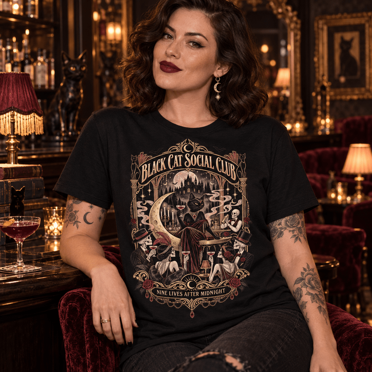 Black Cat Social Club Tee - Boo Crew Boutique