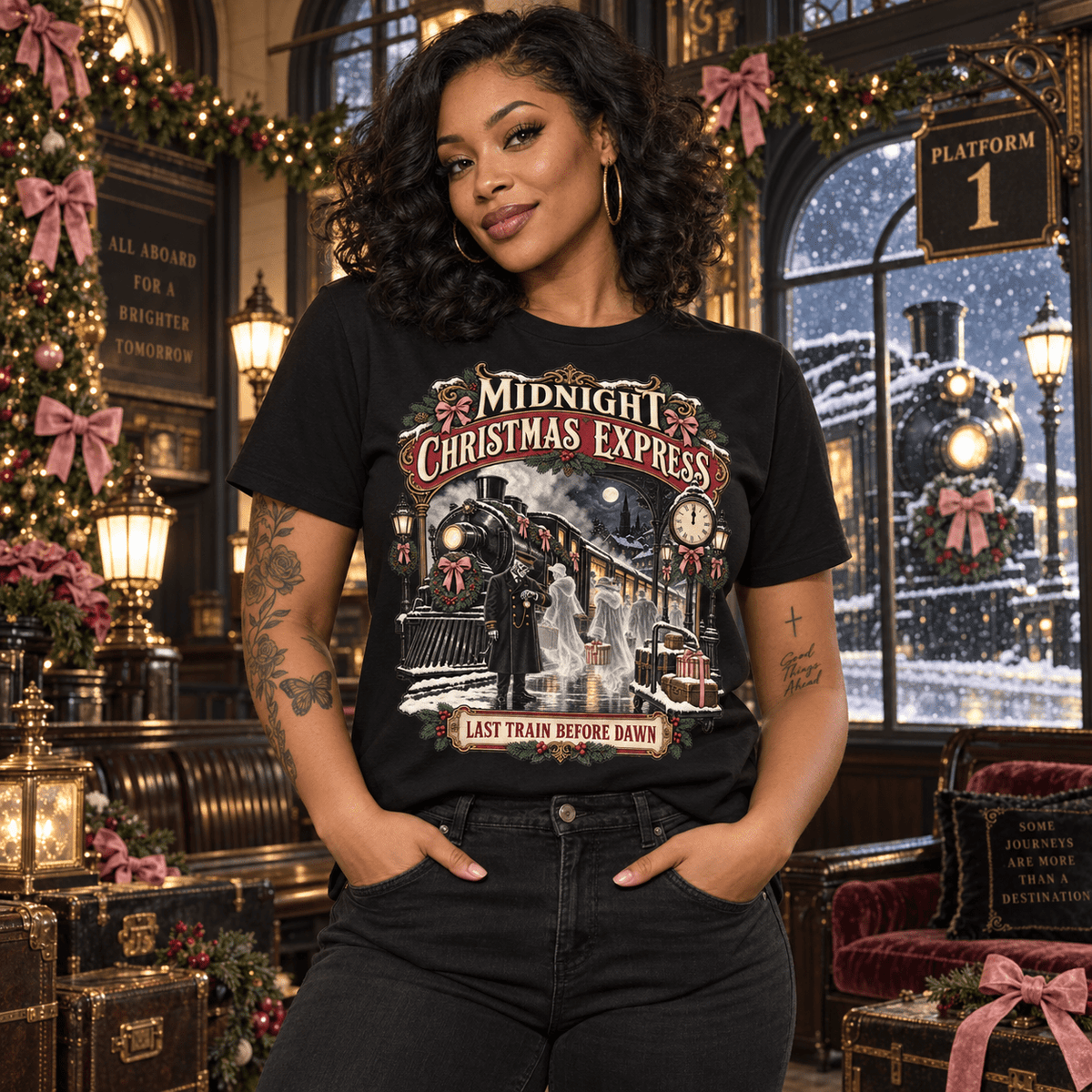 Midnight Christmas Express T-Shirt — Last Train Before Dawn Holiday Tee - Boo Crew Boutique