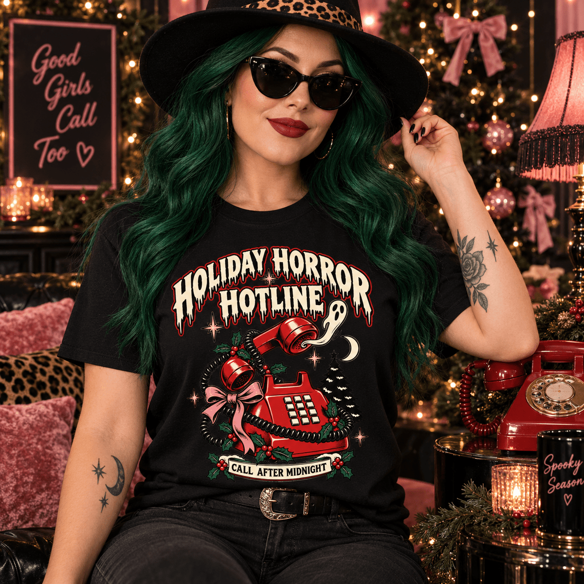 Holiday Horror Hotline T-Shirt — Call After Midnight Retro Christmas Tee - Boo Crew Boutique