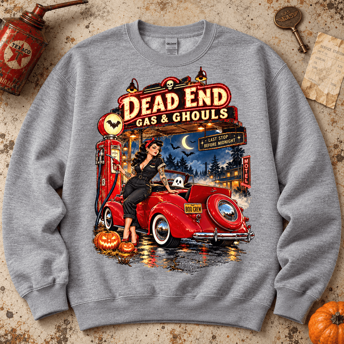 Dead End Gas & Ghouls Crewneck - Boo Crew Boutique