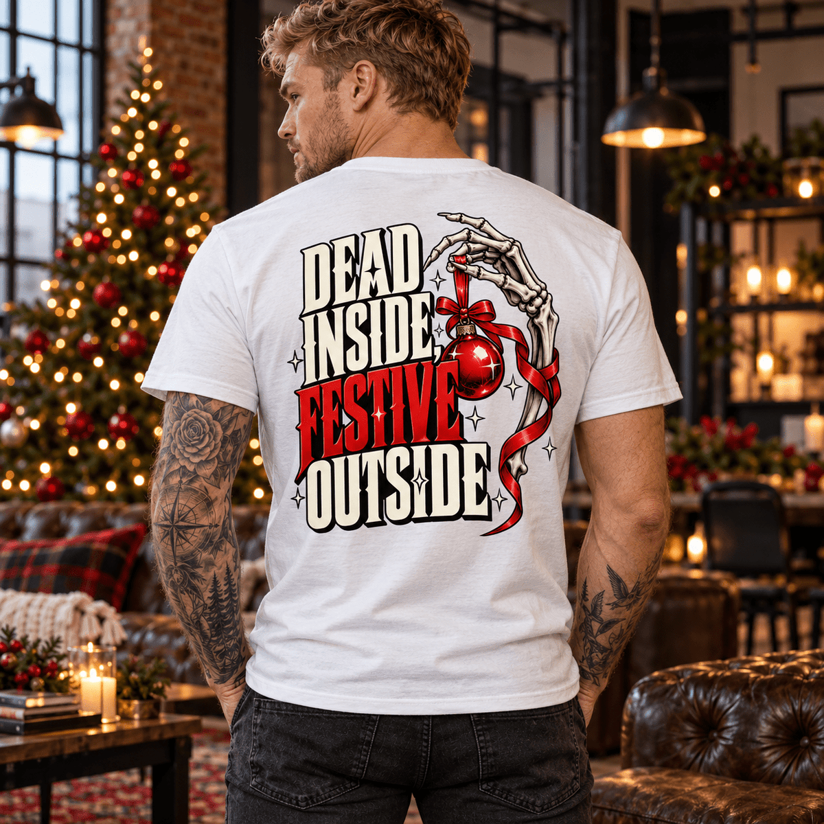 Dead Inside Festive Outside Men's Christmas Tee - Boo Crew Boutique