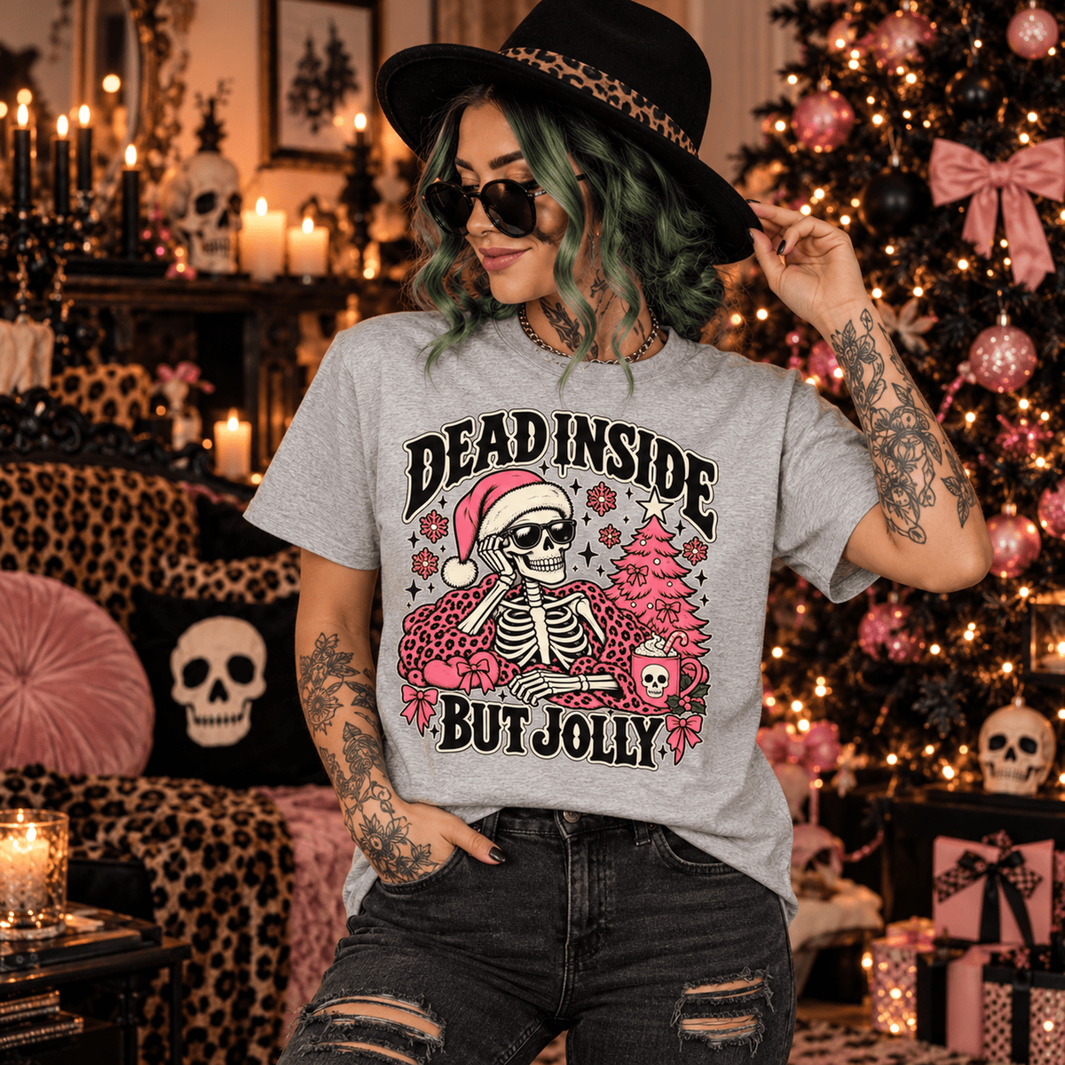 Jolly to the Bone Skeleton Christmas Tee - Boo Crew Boutique