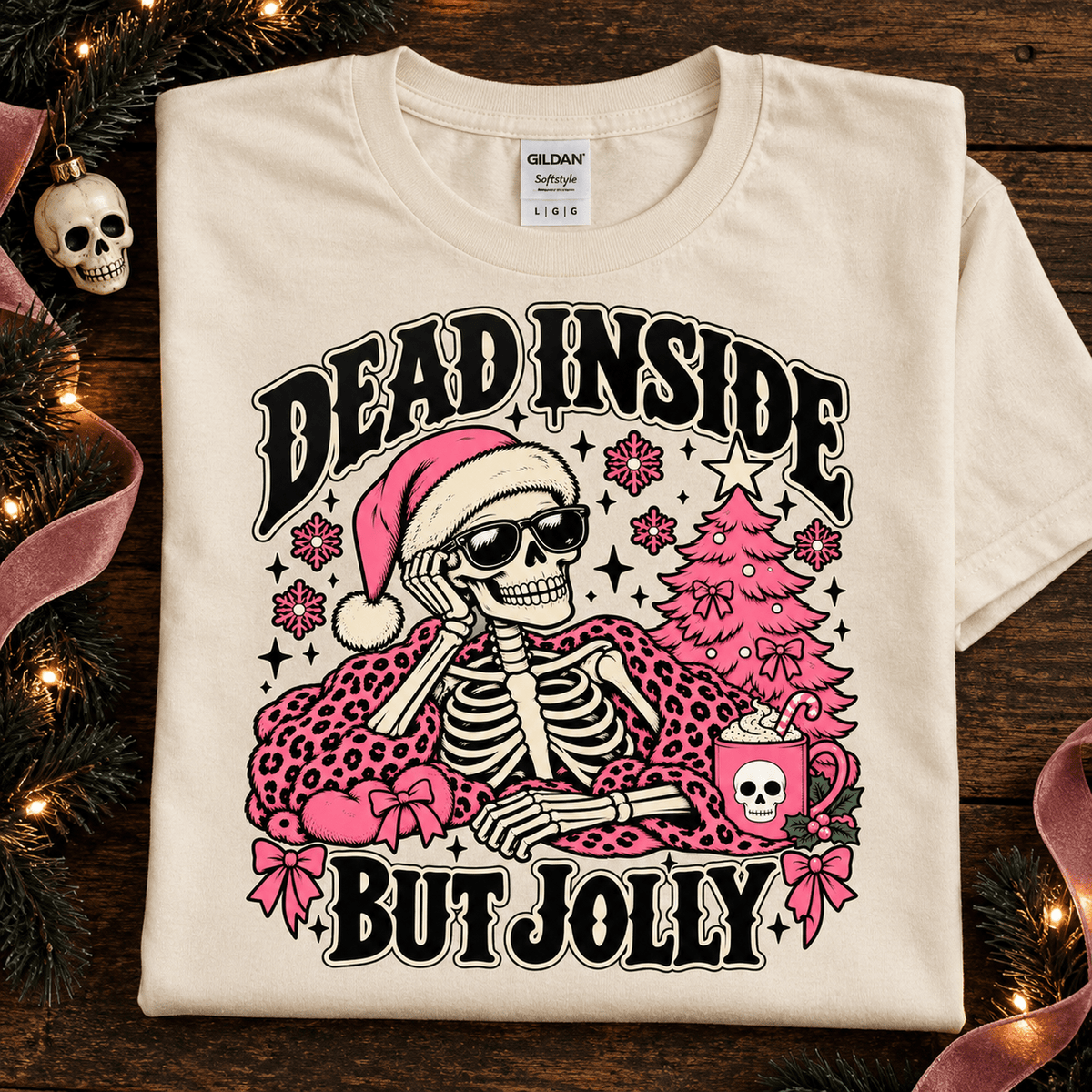 Jolly to the Bone Skeleton Christmas Tee - Boo Crew Boutique