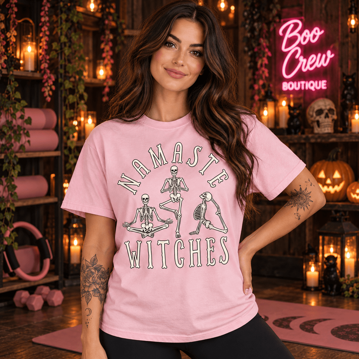 Namaste Witches T-Shirt — Skeleton Yoga Halloween Tee - Boo Crew Boutique
