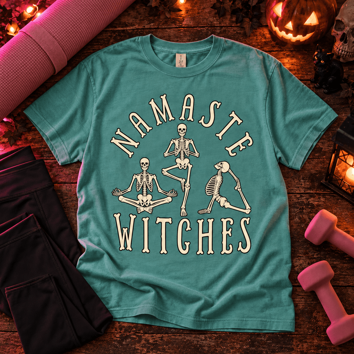 Namaste Witches T-Shirt — Skeleton Yoga Halloween Tee - Boo Crew Boutique