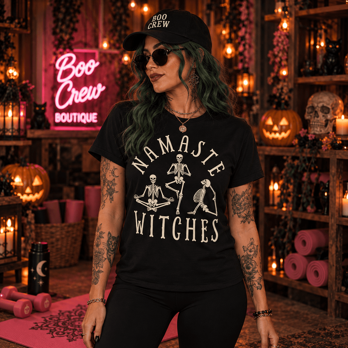 Namaste Witches T-Shirt — Skeleton Yoga Witch Tee - Boo Crew Boutique