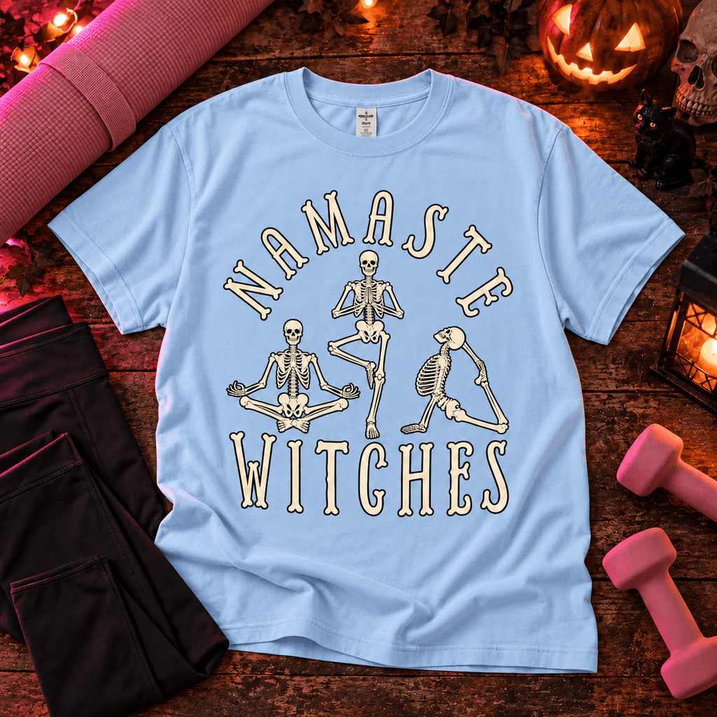 Namaste Witches T-Shirt — Skeleton Yoga Witch Tee - Boo Crew Boutique