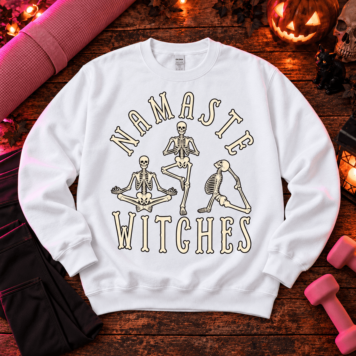 Namaste Witches Halloween Sweatshirt — Skeleton Yoga Crewneck - Boo Crew Boutique