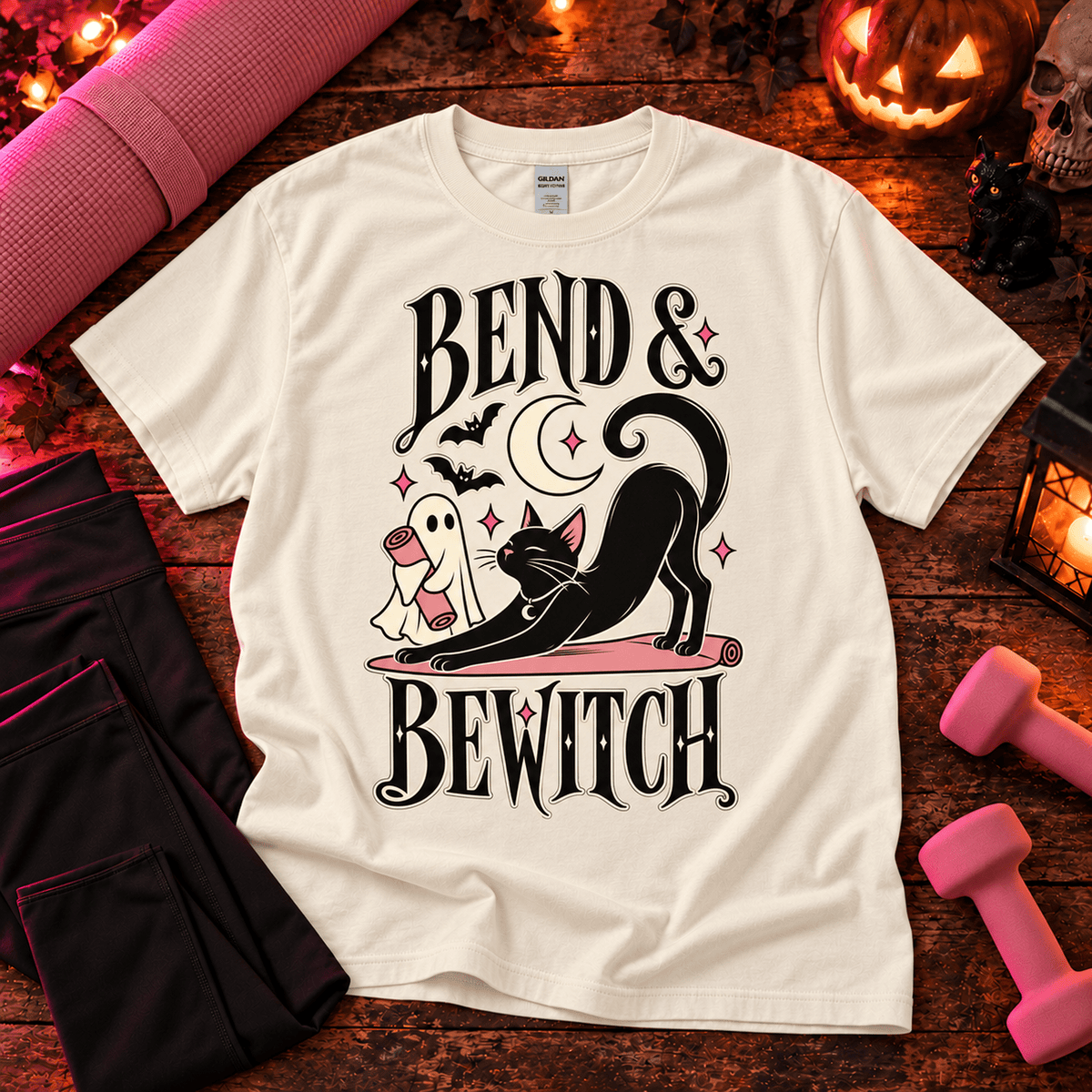 Bend & Bewitch T-Shirt — Cute Witchy Cat Yoga Halloween Tee - Boo Crew Boutique