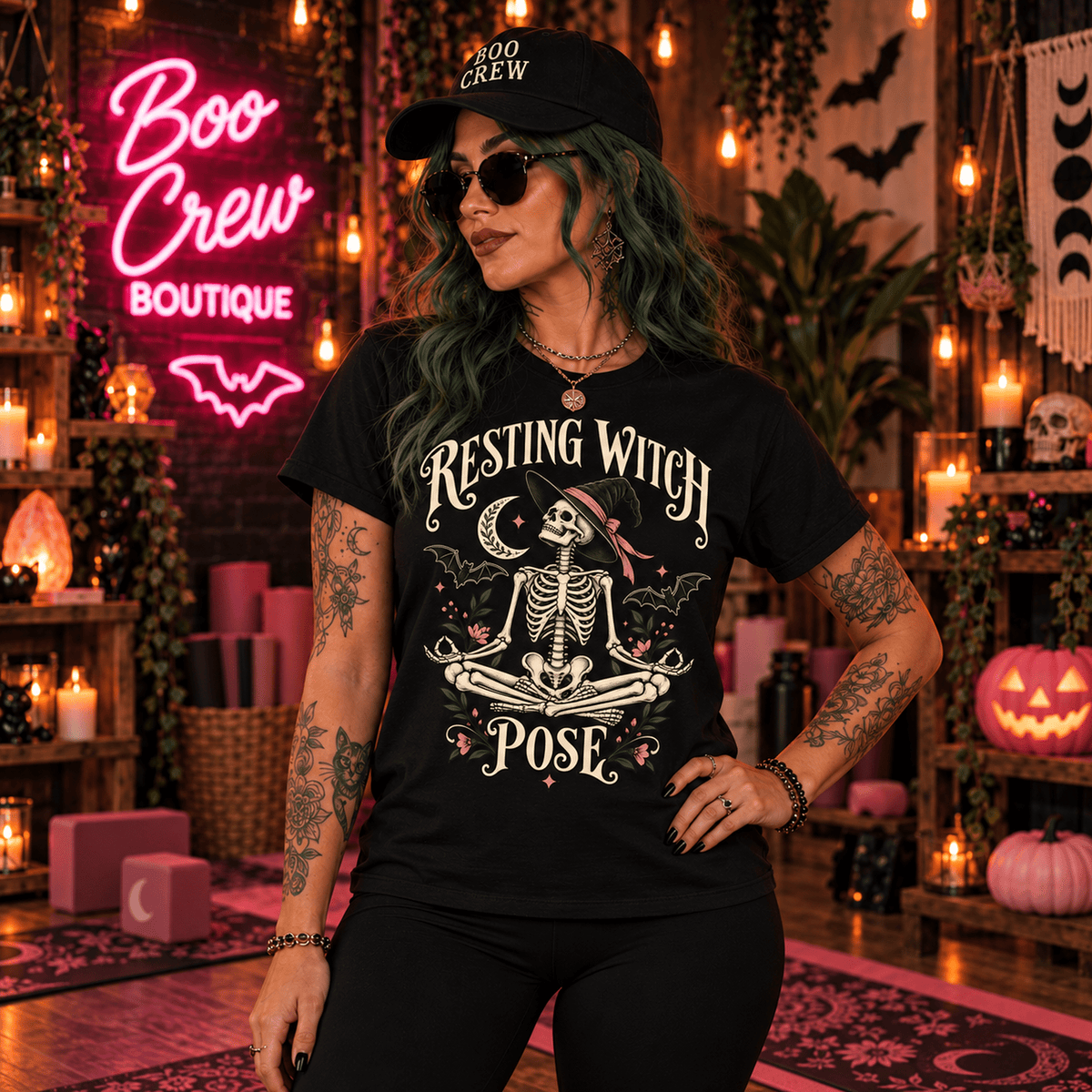Resting Witch Face Skeleton Yoga Halloween T-Shirt - Boo Crew Boutique