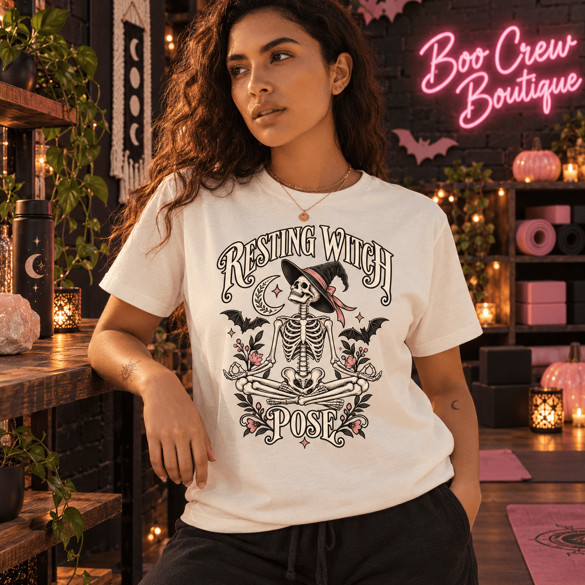 Resting Witch Face Skeleton Yoga Halloween T-Shirt - Boo Crew Boutique