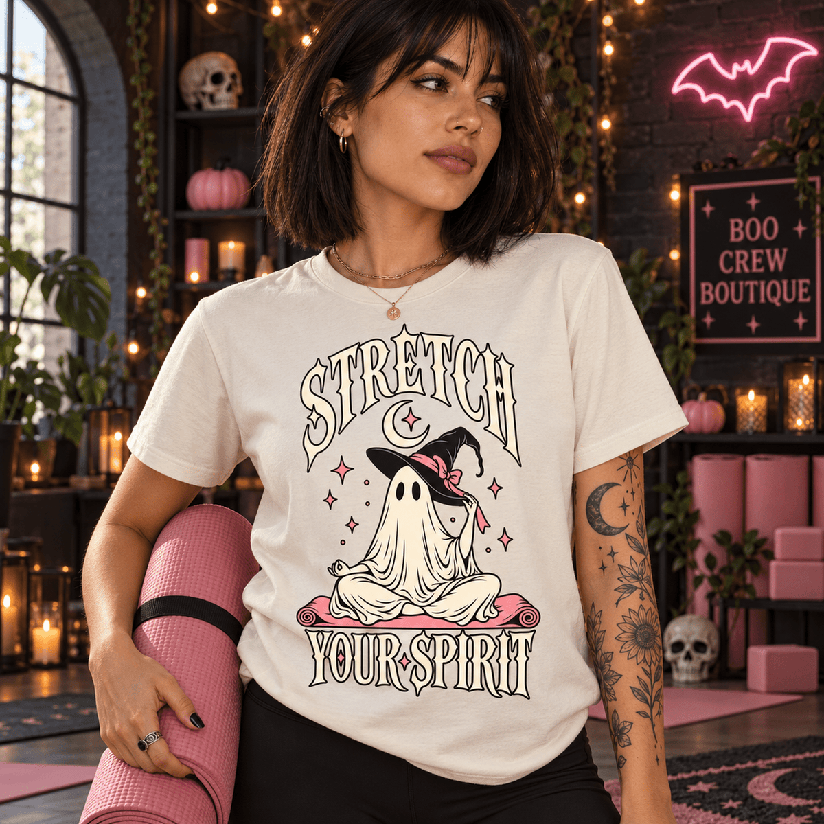 Stretch Your Spirit Ghost T-Shirt — Cute Witchy Halloween Graphic Tee - Boo Crew Boutique