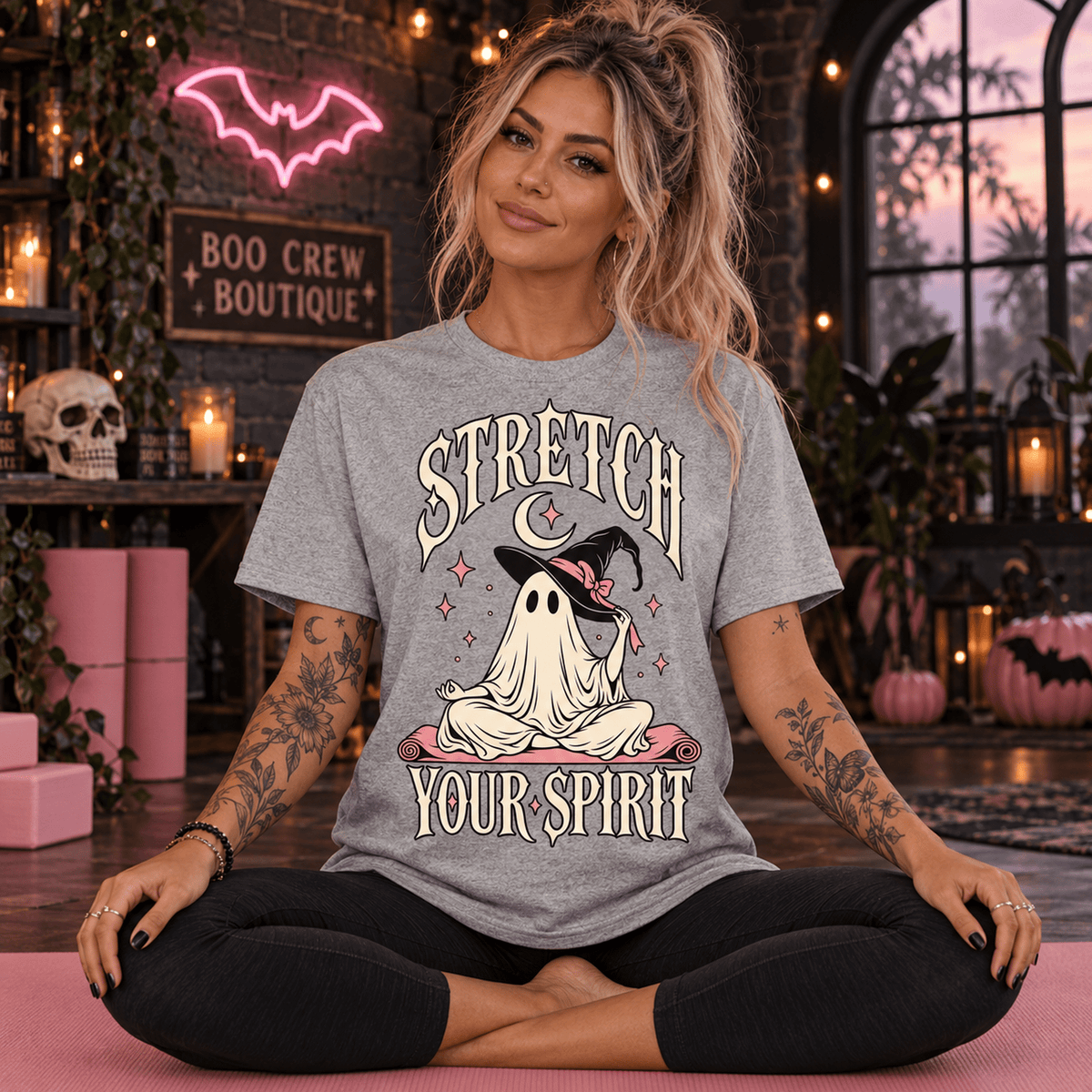 Stretch Your Spirit Ghost T-Shirt — Cute Witchy Halloween Graphic Tee - Boo Crew Boutique