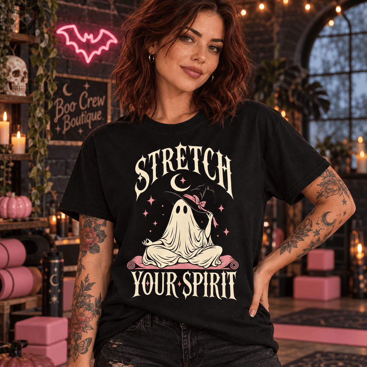 Stretch Your Spirit Ghost T-Shirt — Cute Witchy Halloween Graphic Tee - Boo Crew Boutique
