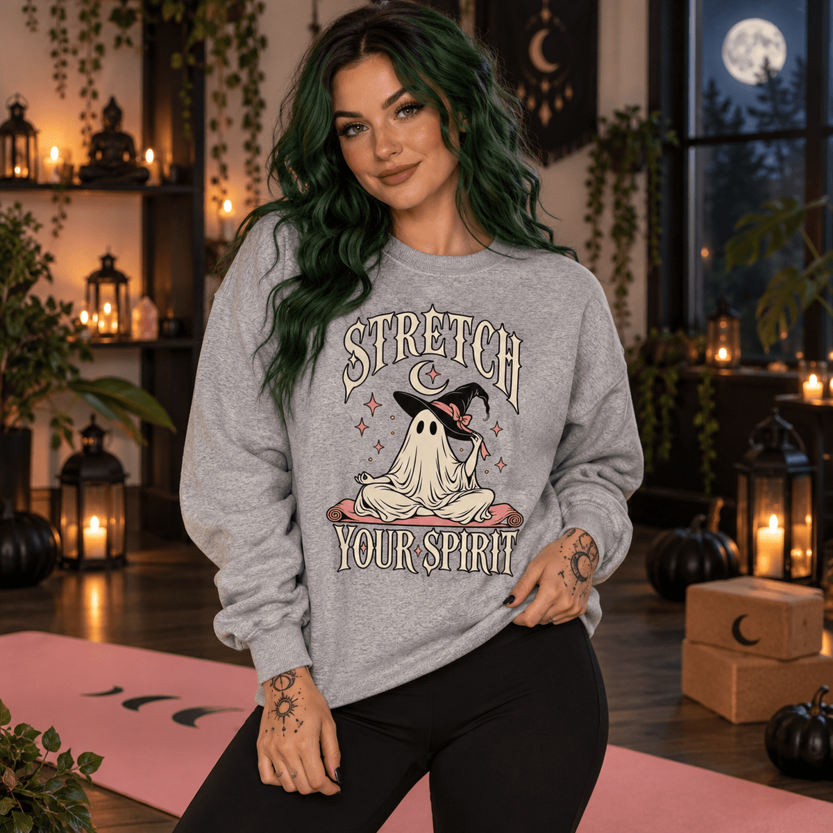 Stretch Your Spirit Halloween Sweatshirt — Ghost Yoga Crewneck - Boo Crew Boutique