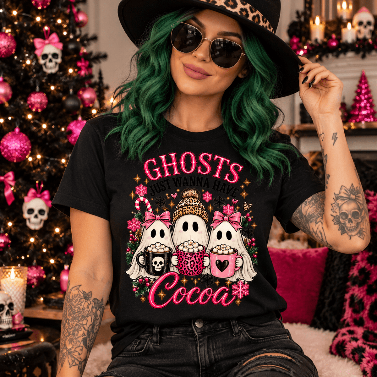 Ghosts Just Wanna Have Cocoa Halloween Christmas Tee - Boo Crew Boutique