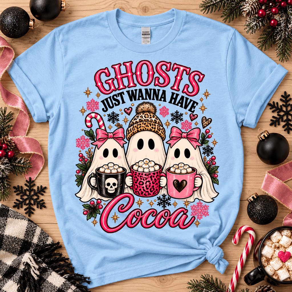Ghosts Just Wanna Have Cocoa Halloween Christmas Tee - Boo Crew Boutique