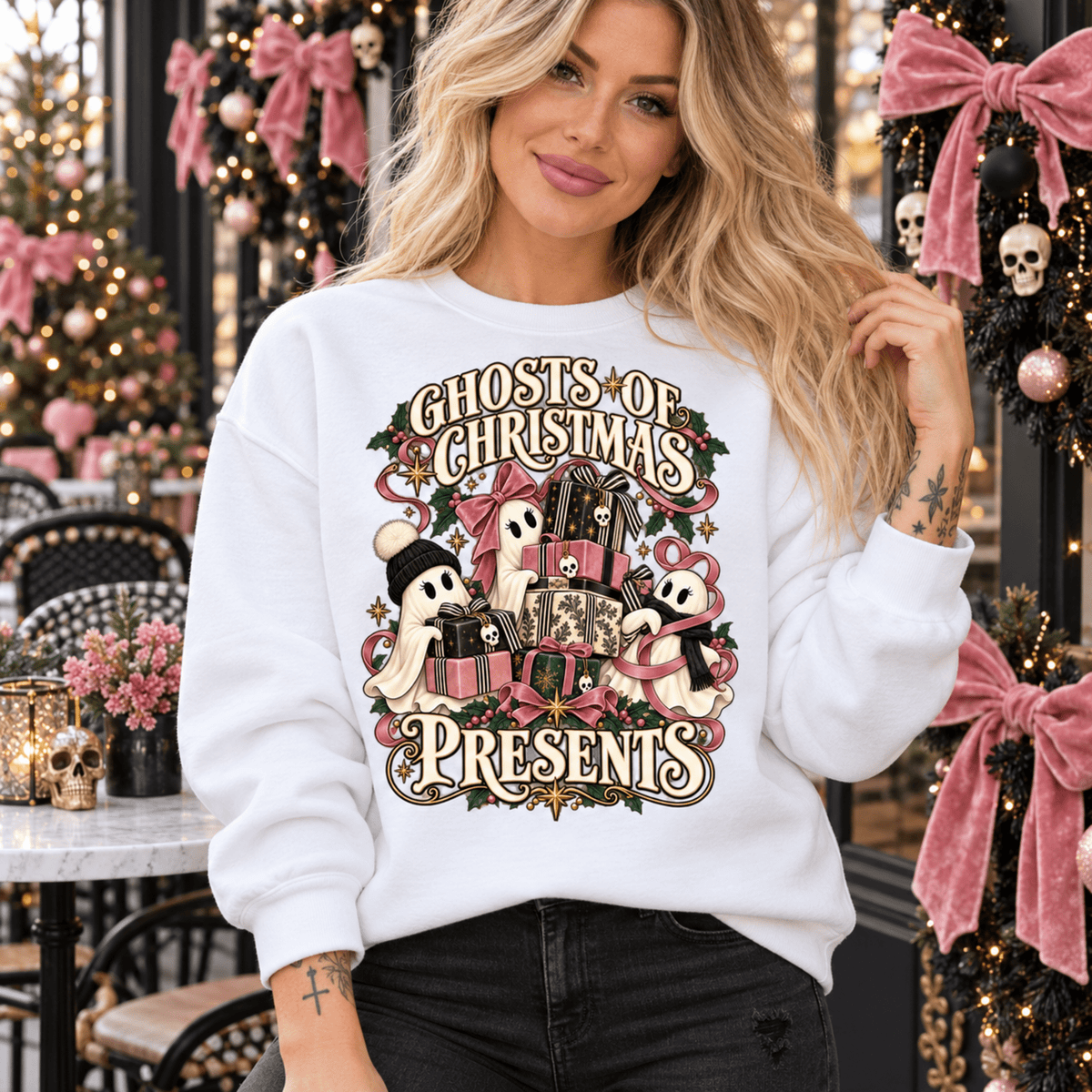 Ghosts of Christmas Presents Holiday Crewneck Sweatshirt - Boo Crew Boutique