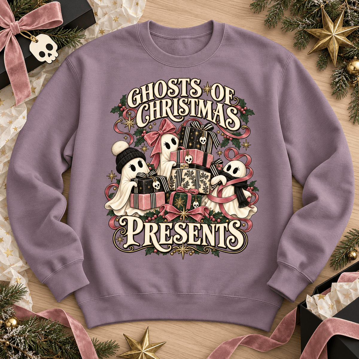 Ghosts of Christmas Presents Holiday Crewneck Sweatshirt - Boo Crew Boutique