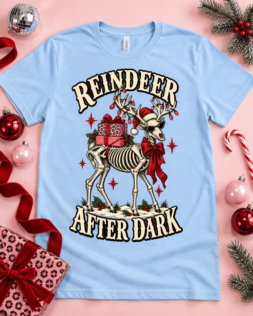 Reindeer After Dark Christmas T-Shirt - Boo Crew Boutique
