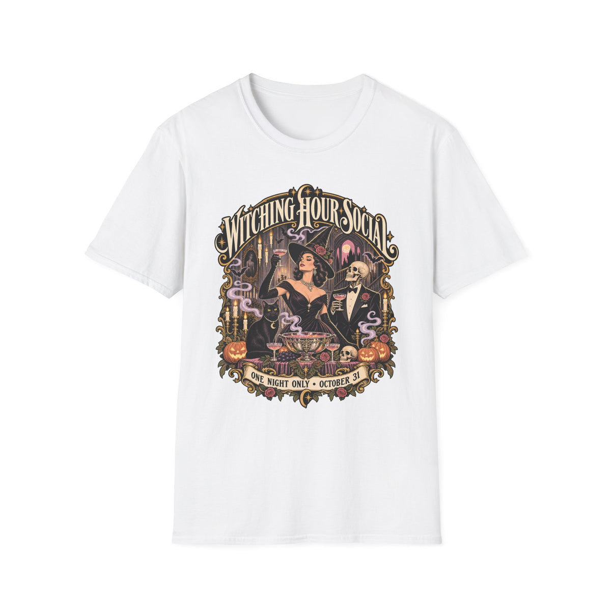 Witching Hour Social T-Shirt — Vintage Halloween Witch Design - Boo Crew Boutique