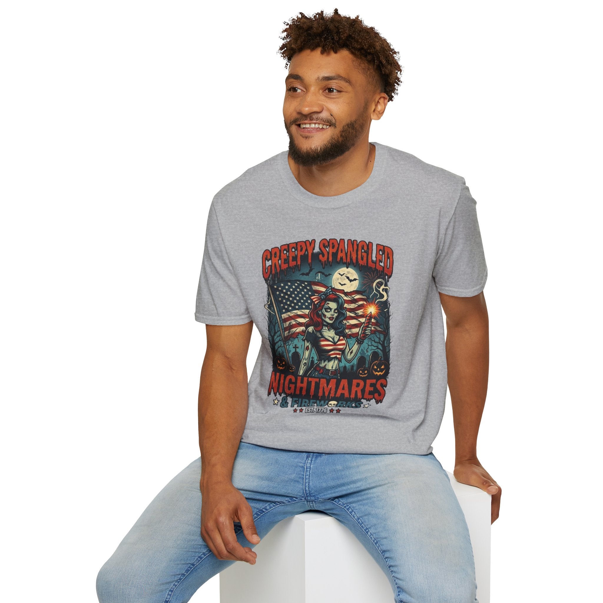 Creepy Spangled Nightmares T-Shirt — Patriotic Horror Graphic Tee