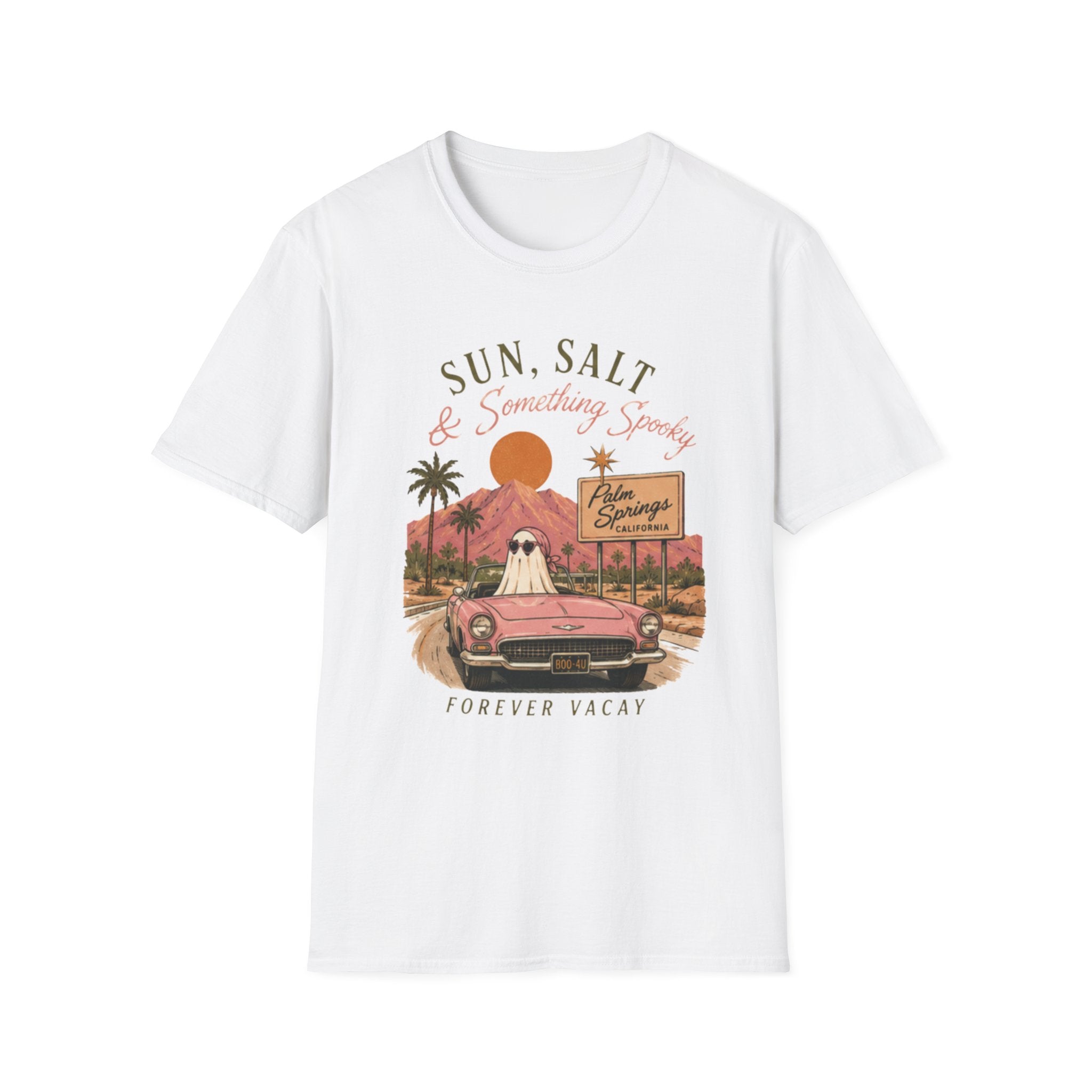 Sun, Salt & Something Spooky T-Shirt — Palm Springs Retro Sunset Tee - Boo Crew Boutique