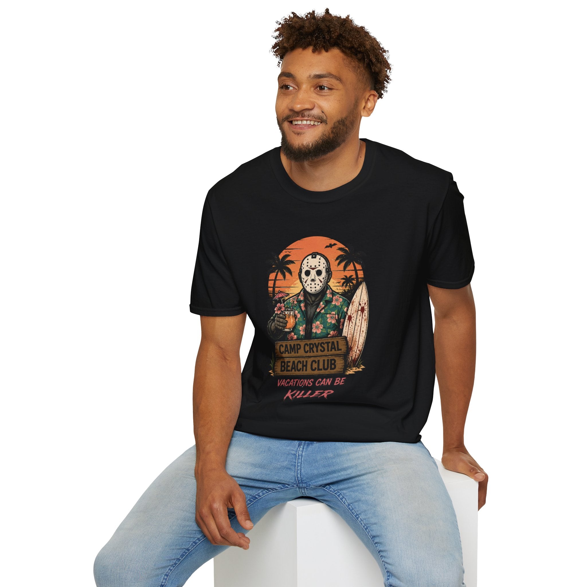 Camp Crystal Beach Club T-Shirt — Vintage Jason Horror Surf Tee - Boo Crew Boutique
