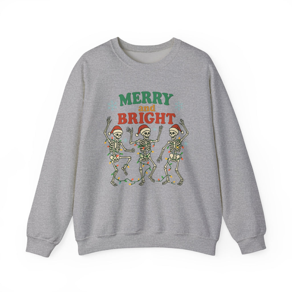 Merry and Bright Skeletons Crewneck — Spooky Christmas Sweatshirt