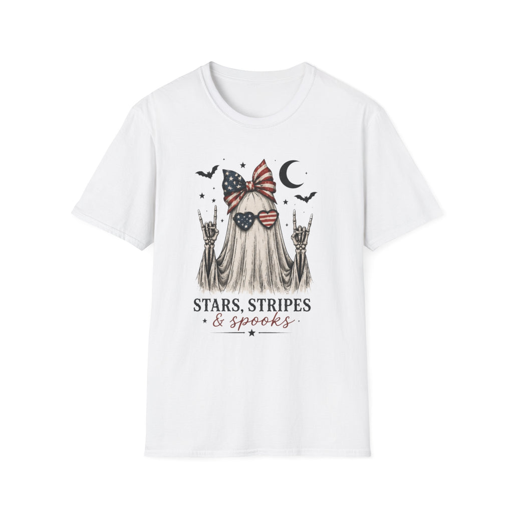 Patriotic Ghost T-Shirt — "Stars, Stripes & Spooks" 4th of July Halloween Tee - Boo Crew Boutique
